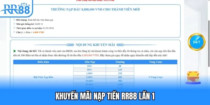 Khuyến mãi nạp tiền RR88 lần 1